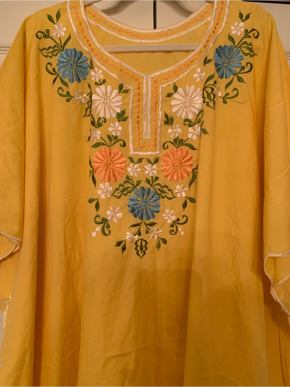 Handmade Yellow Embroidered Floral Caftan - Picture 2 of 4